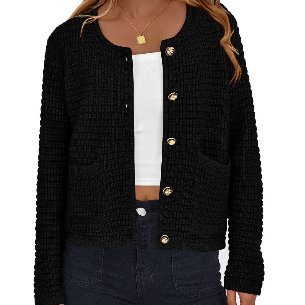 Chunky Knit Cardigan Open Front Button Down Long Sleeve Women's Sweater